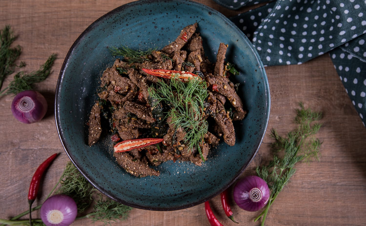 Spicy Sauteed Beef with Herbs (อ่อมเนื้อผัดแห้ง)