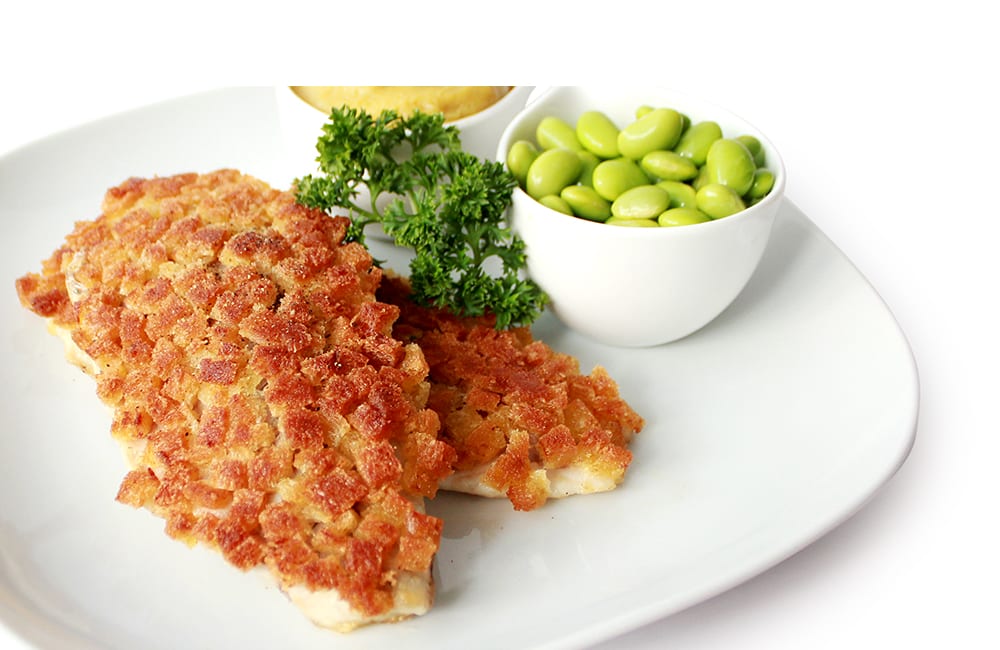 Crispy Breaded Sea Bass with Mashed Japanese Sweet Potato (ปลากะพงขนม