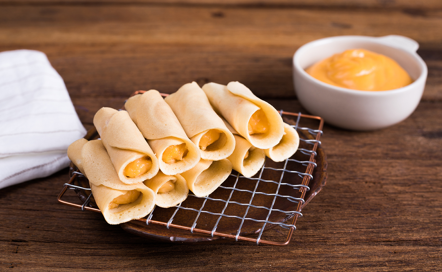 Mini Pancake Rolls with Salted Egg Yolk Coconut Custard (โตเกียวสังขยา