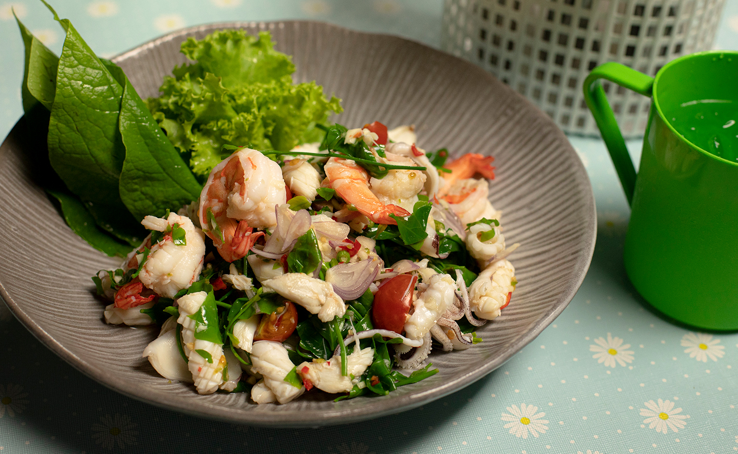 Seafood & Sweet Leaf Spicy Salad (ยำผักหวานทะเล)