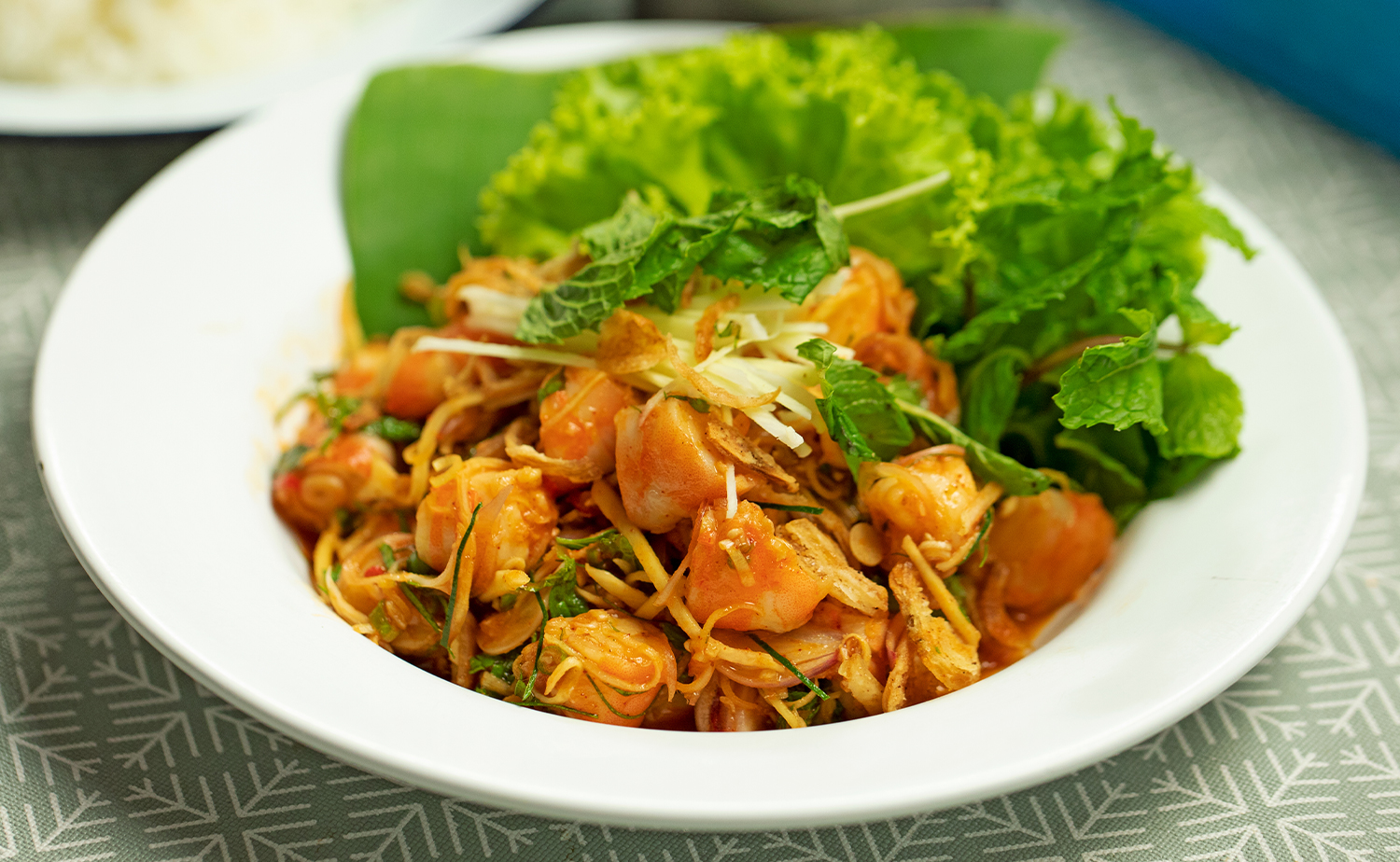 White Turmeric and Prawn Spicy Salad (พล่ากุ้งขมิ้นขาว)