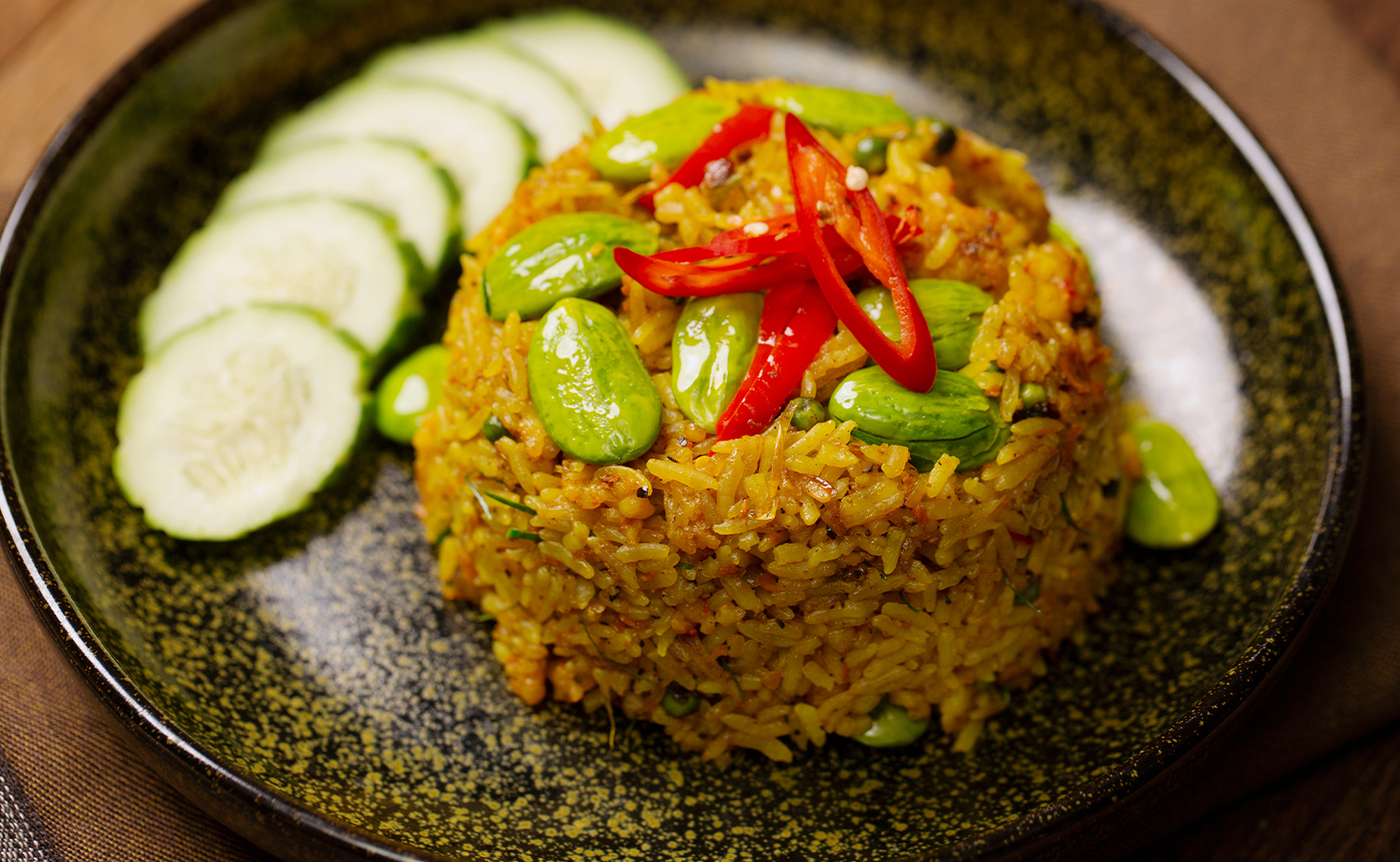 Southern Thai Curry Prawn Fried Rice with Stink Bean (ข้าวผัดสะตอกุ้งสับคั่วกลิ้ง)
