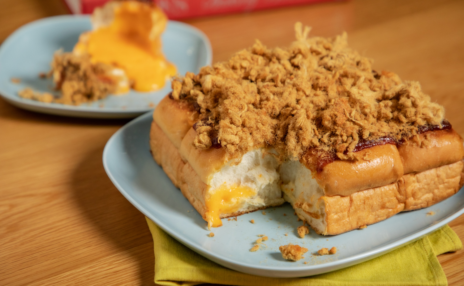 Salted Egg Yolk Custard Bread with Thai Chilli Paste and Pork Floss (ขนมปังพริกเผาหมูหยองไส้ไข่เค็มล