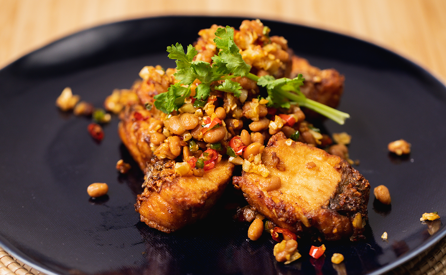 Fried Seabass with Soybean Sauce (ปลากะพงทอดเต้าเจี้ยว)