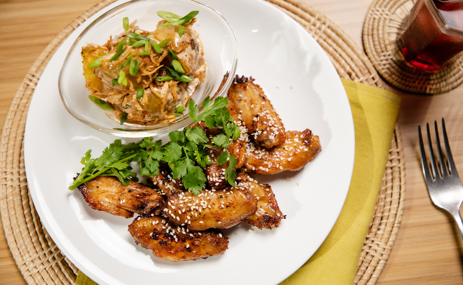 Korean BBQ Wings with Charred Potato Salad (ปีกไก่เกาหลีกับสลัดมันฝรั่งย่าง)