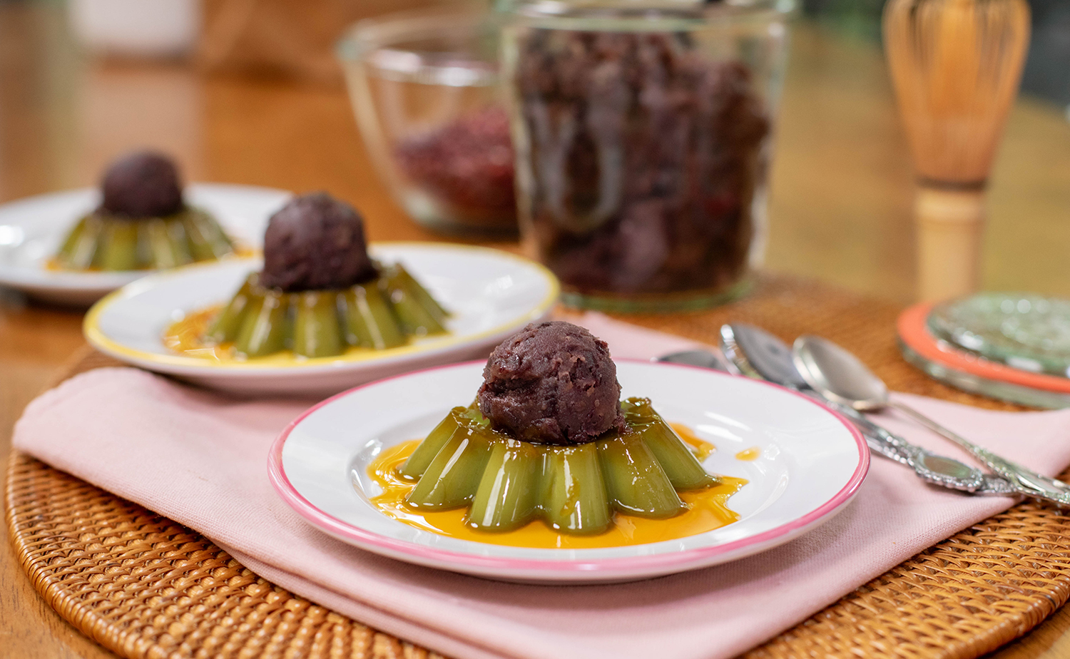 Vegan Matcha Soy Pudding with Anko (มัทฉะพุดดิ้งเจหน้าถั่วแดงกวน)