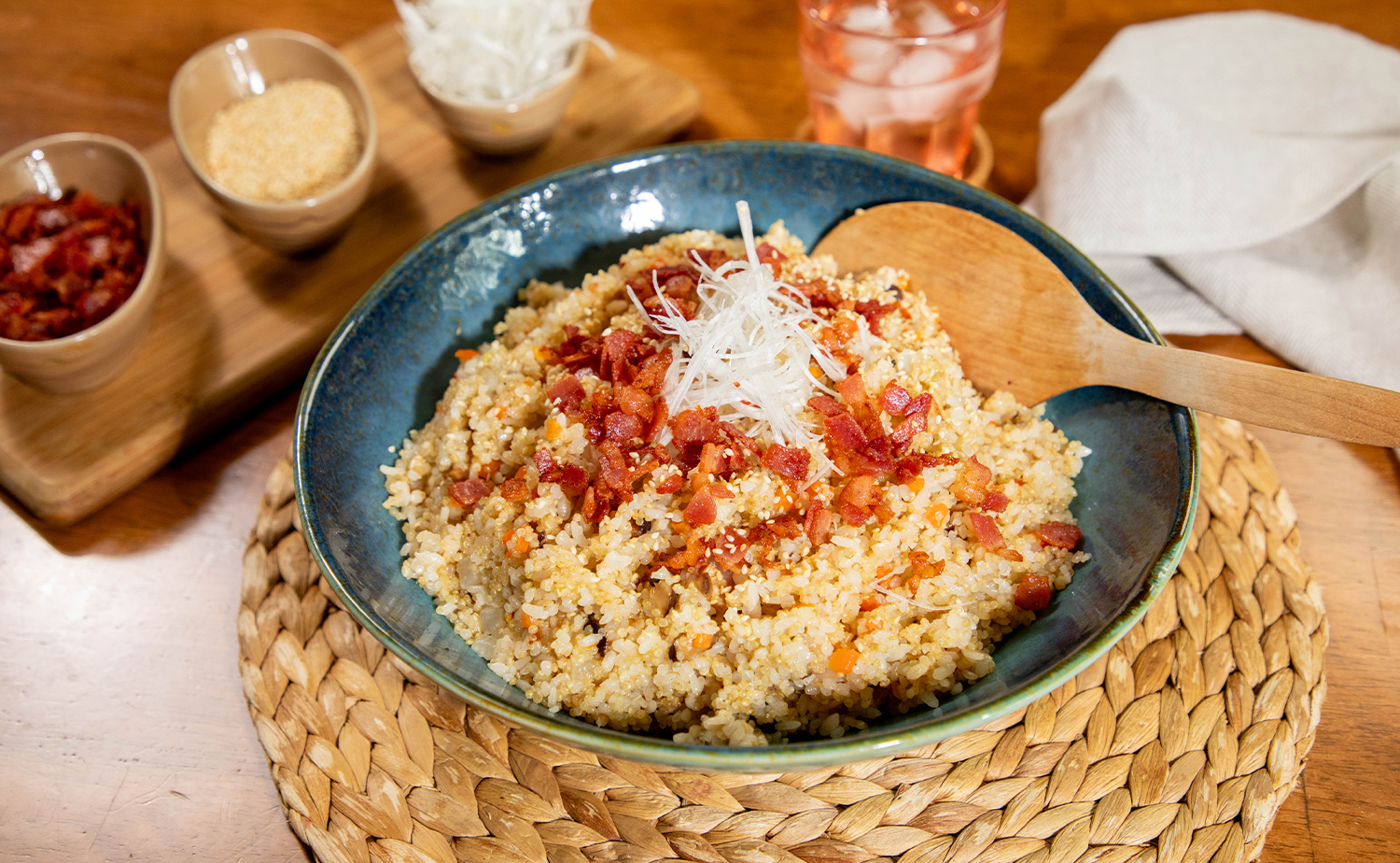 Baked Quinou Rice with Bacon (ข้าวอบคีนัวหน้าเบคอน)